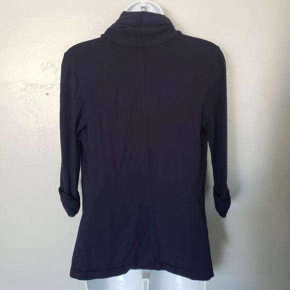 Theory Medium Navy Blue Draped Front Cardigan Quarter Sleeve Soft Cozy Sweater - Picture 3 of 8